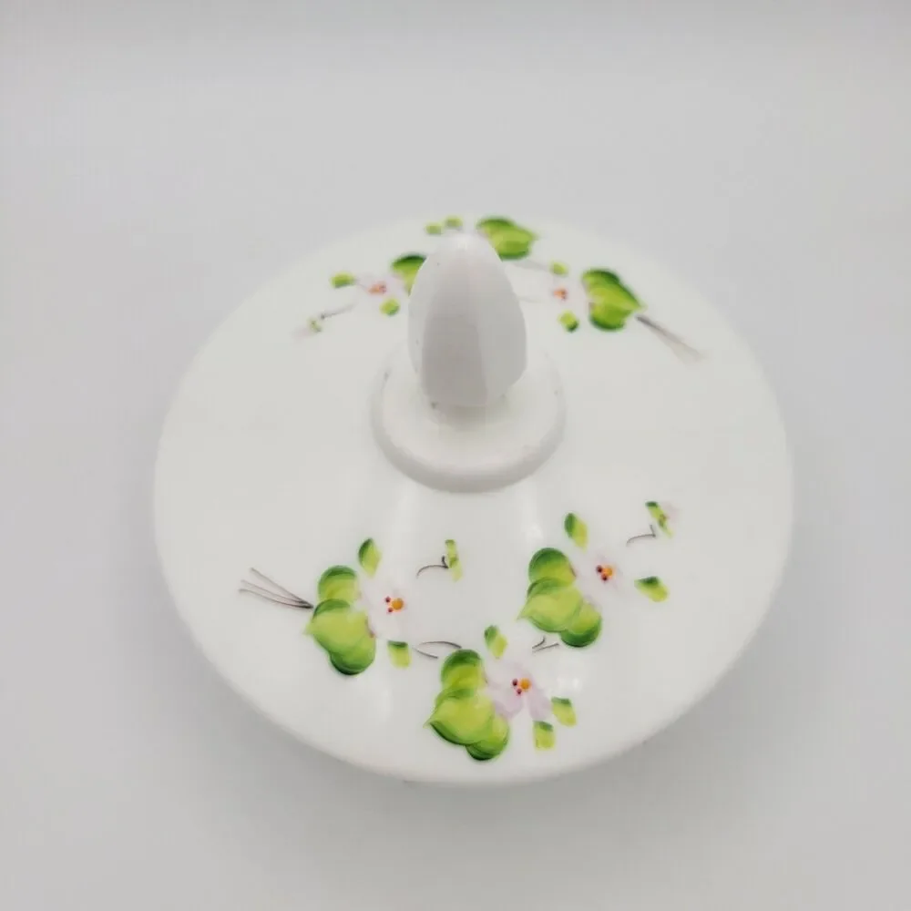 Vintage Fenton Pink Blossoms in the Snow Covered Candy Dish Painted Milk Glass